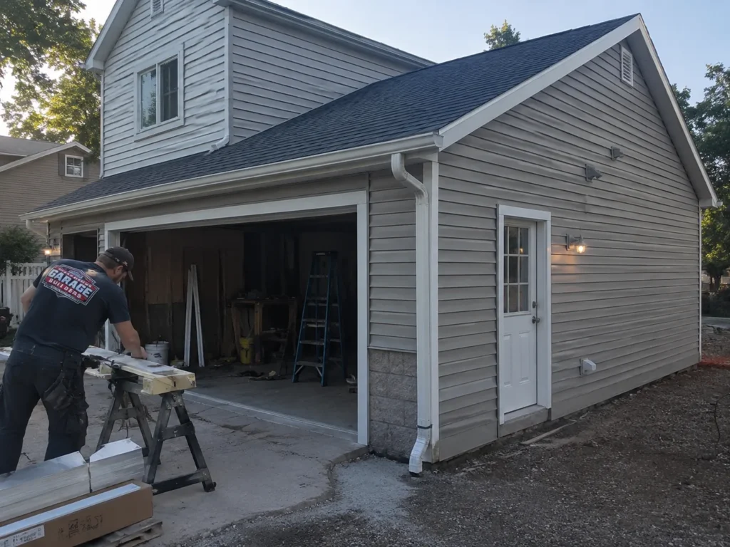 Completed attached garage exterior in Cedar Rapids, Iowa.