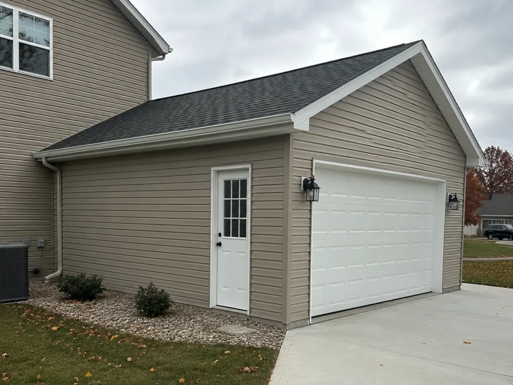 Completed attached single-car garage addition in Cedar Rapids, Iowa.