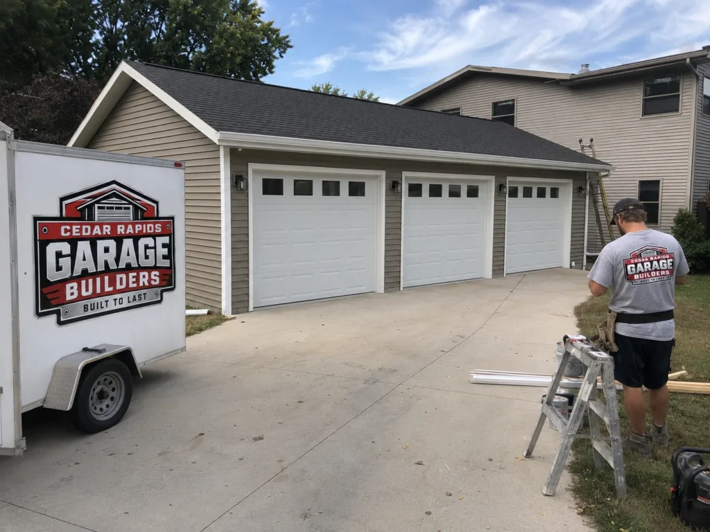 Completed multi-bay detached garage in Cedar Rapids, Iowa.