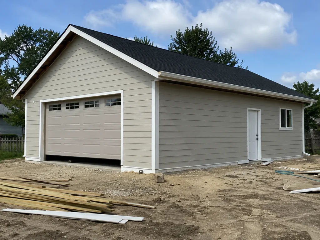 Completed single-car detached garage in Cedar Rapids, Iowa.