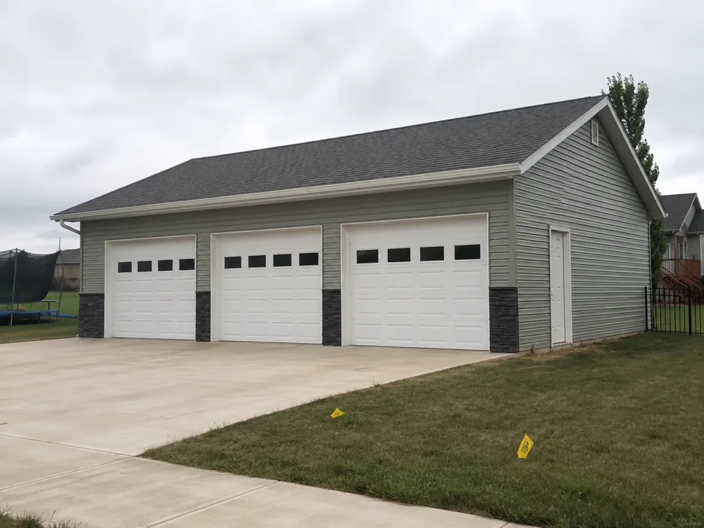 Completed three-car detached garage in Cedar Rapids, Iowa.