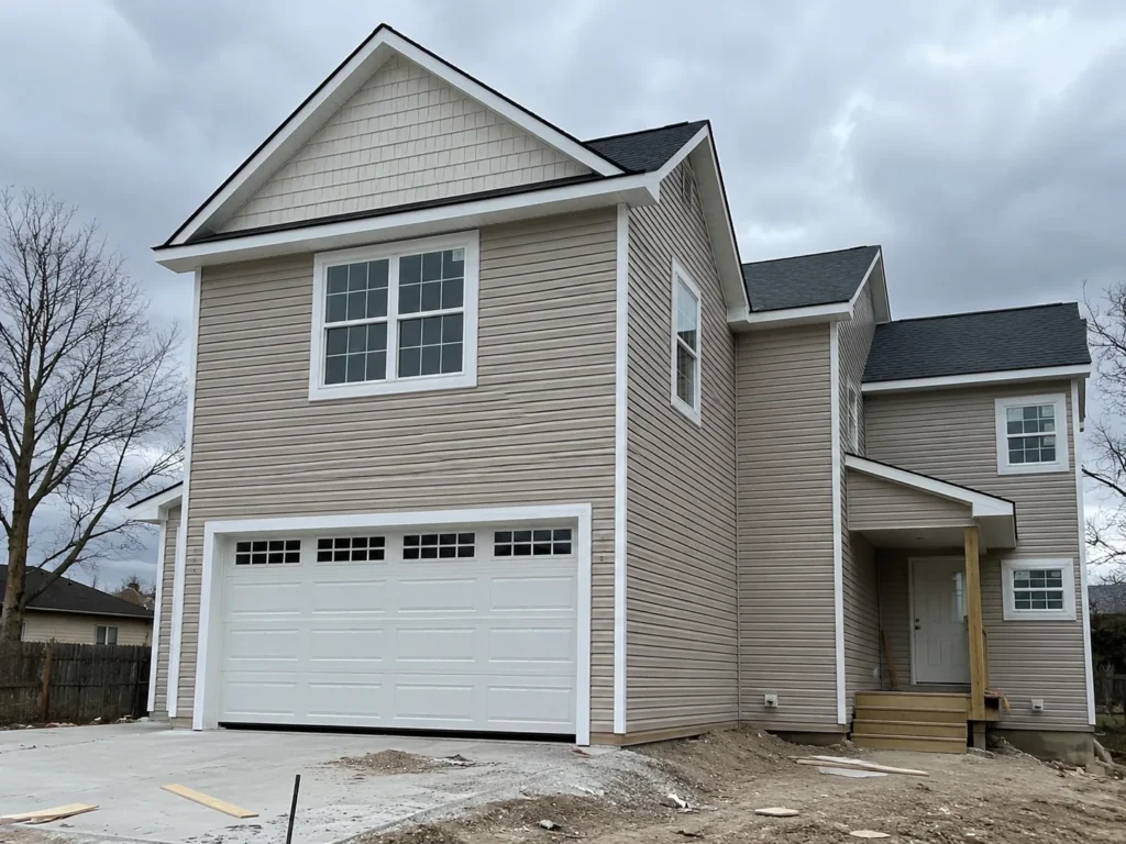 Completed two-story garage addition in Cedar Rapids, Iowa.