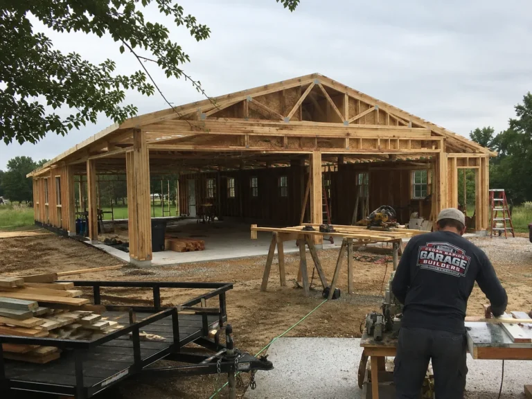 Detached garage framing and roof trusses in Cedar Rapids, Iowa.